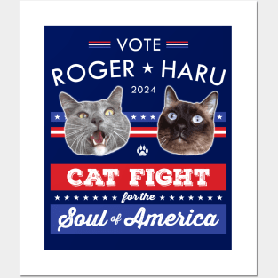 Vote Roger Haru 2024 Cat Fight for the Soul of America Posters and Art